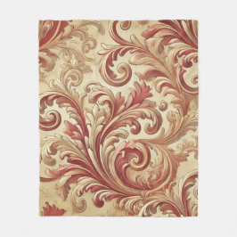 Cobertor De Velo Padrão de Damasco Vermelho Suave e Dourado