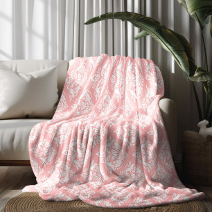 Cobertor De Velo Padrão de Damascos Florais Branco e Rosa