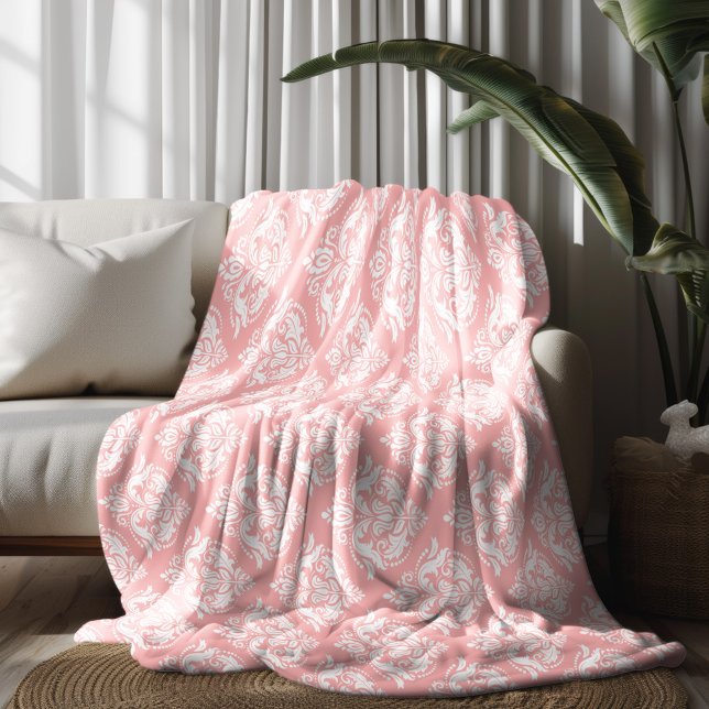 Cobertor De Velo Padrão de Damascos Florais Branco e Rosa (Criador carregado)