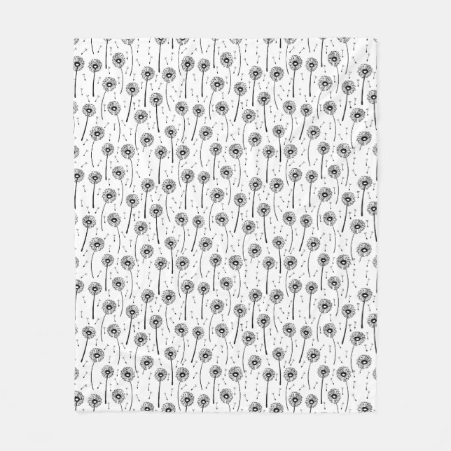 Cobertor De Velo Padrão de dentes-de-leão boêmios preto e branco (Frente)