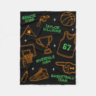 Cobertor De Velo Padrão de Desenho de Basquete Nome Personalizado P