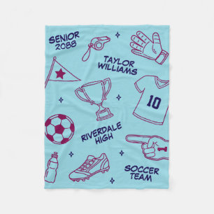 Cobertor De Velo Padrão de Desenho de Futebol com Texto Personaliza