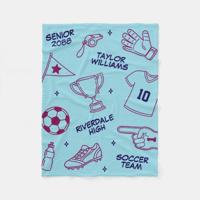 Cobertor De Velo Padrão de Desenho de Futebol com Texto Personaliza (Frente)