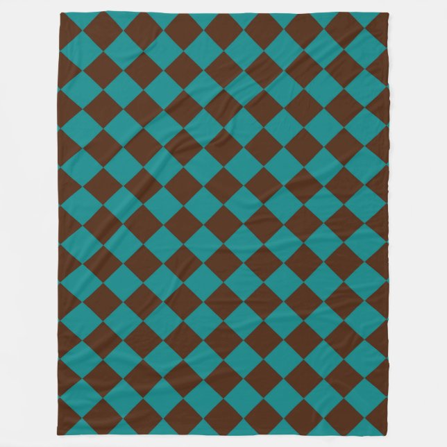 Cobertor De Velo Padrão de Diamante Xadrez Marrom Turquesa (Frente)