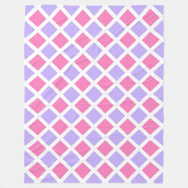 Cobertor De Velo Padrão de Diamante Xadrez Rosa Roxo (Frente)