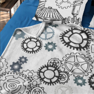 Cobertor De Velo Padrão de engrenagens brancas de Cinza azul para 