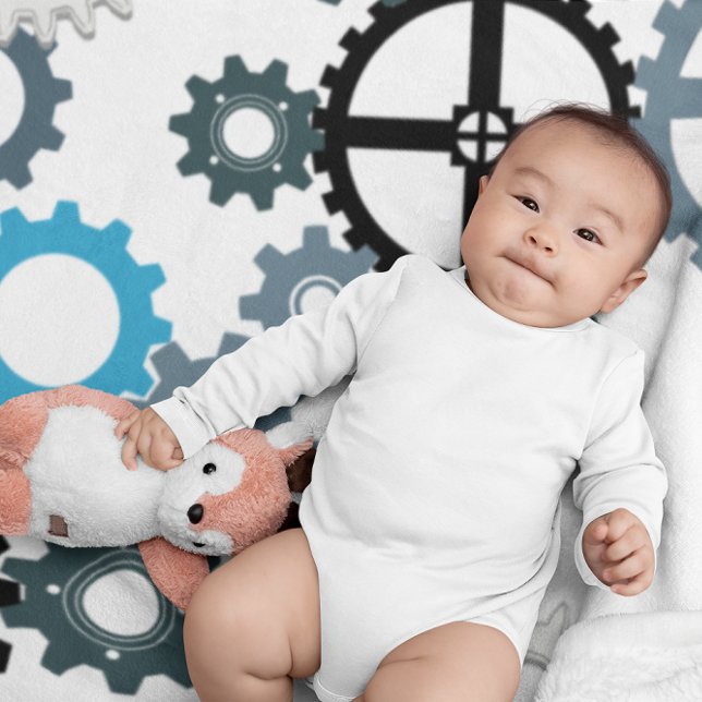 Cobertor De Velo Padrão de engrenagens brancas de Cinza azul para d (Criador carregado)