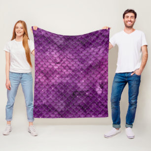 Cobertor De Velo Padrão de Escamas de Sereia Glam com Ombre Roxo