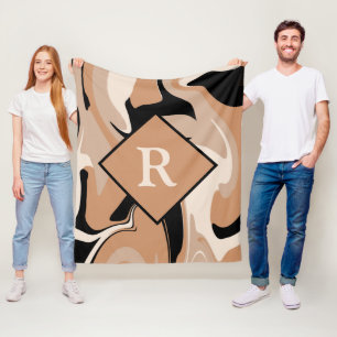 Cobertor De Velo Padrão de espiral em mármore preto monograma