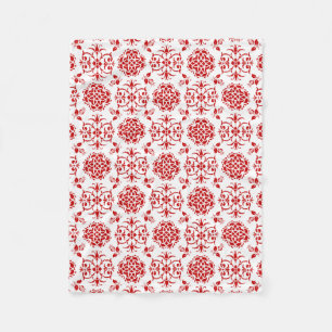 Cobertor De Velo Padrão de estilo damasco floral vermelho e branco