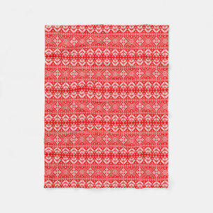 Cobertor De Velo Padrão de Fair Isle de Natal Vermelho e Branco