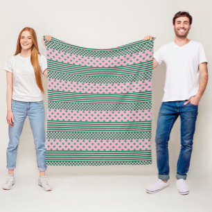 Cobertor De Velo Padrão de Faixa Floral de Verificação de Boho Verd