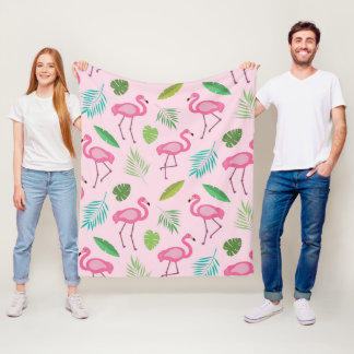 Cobertor De Velo Padrão de Flamingo Rosa com folhas Tropicais