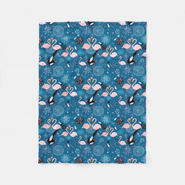 Cobertor De Velo Padrão de flamingos com flores fofas (Frente)