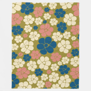 Cobertor De Velo Padrão de Flor - Azul, Verde Oleícola, Rosa e Crem