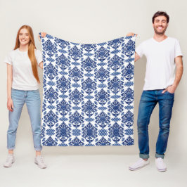 Cobertor De Velo Padrão de Flor de Damasco Vitoriano Elegante Azul 