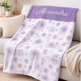 Cobertor De Velo Padrão de Flor Roxa Nome Personalizado 