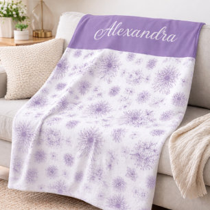Cobertor De Velo Padrão de Flor Roxa Nome Personalizado 