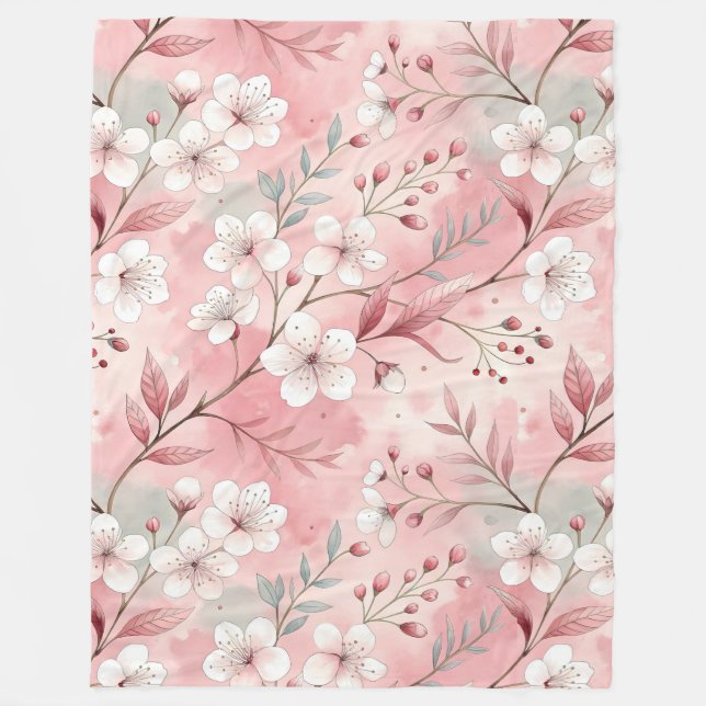 Cobertor De Velo Padrão de flor sakura cor-de-rosa (Frente)