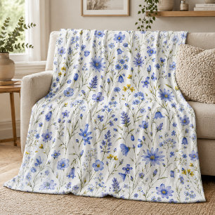 Cobertor De Velo Padrão de Flor Silvestre Aquarela Azul Amarelo Ver