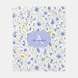 Cobertor De Velo Padrão de Flor Silvestre Aquarela Azul Nome Person