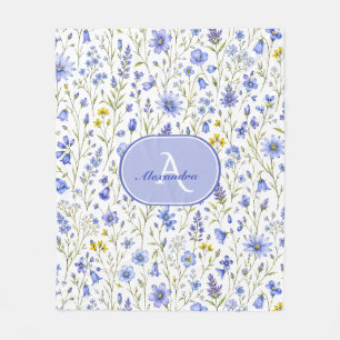 Cobertor De Velo Padrão de Flor Silvestre Aquarela Azul Nome Person