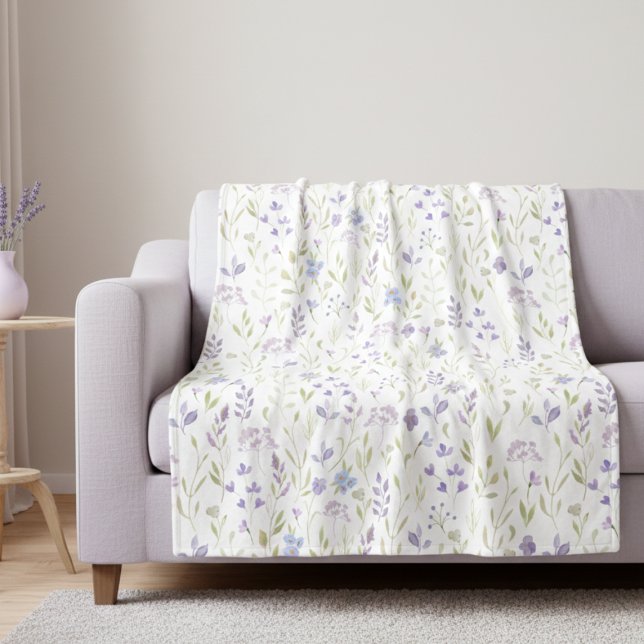 Cobertor De Velo Padrão de Flor Silvestre Roxa (elegant pretty lavender purple wildflower pattern fleece throw blanket )