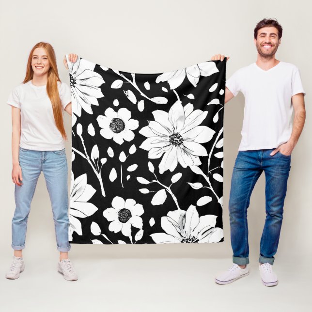 Cobertor De Velo Padrão de Flor Simples Preto e Branco Sem Olho (In Situ)