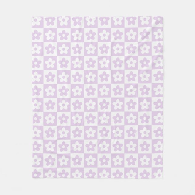 Cobertor De Velo Padrão de Flor Verificado com Retro Roxo Pastel (Frente)