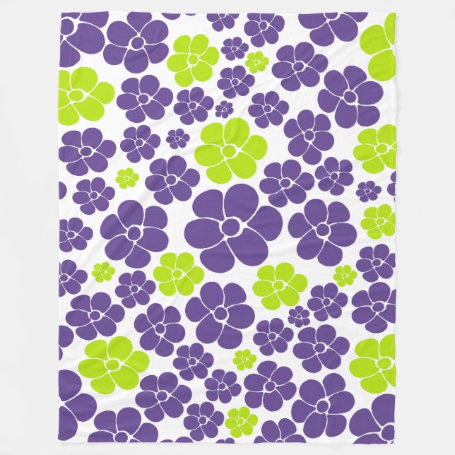Cobertor De Velo Padrão de Flores em Verde Lima e Roxo (Frente)
