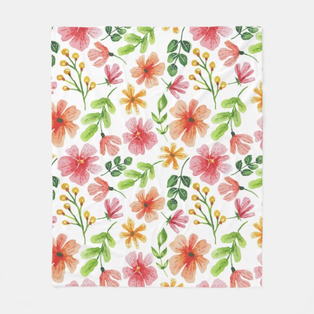 Cobertor De Velo Padrão de Flores Rosa em Aquarela (Frente)