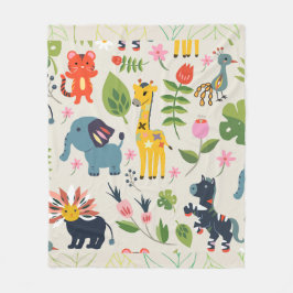 Cobertor De Velo Padrão de Folha de Pastel da Selva Animal