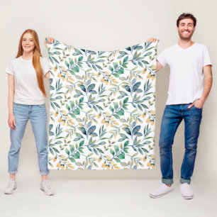 Cobertor De Velo Padrão de Folha Verde e Amarelo de Aquarela Fresca