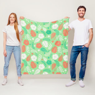 Cobertor De Velo Padrão de Folhagem Tropical Verde e Laranja