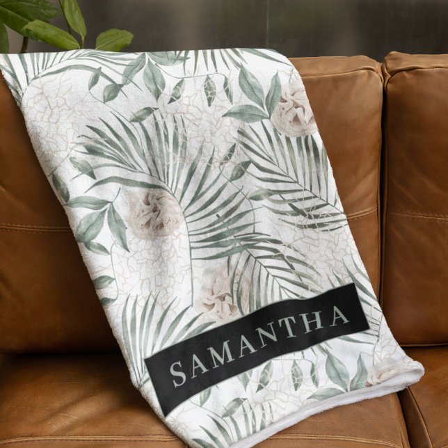 Cobertor De Velo Padrão de Folhas e Flores de Aquarelas Tropicais (Criador carregado)