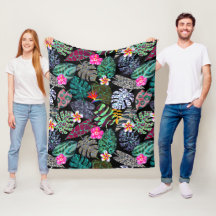Padrão de Folhas e Flores Tropicais Vibrantes
