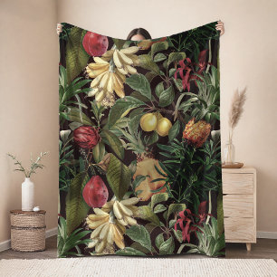 Cobertor De Velo Padrão de folhas tropicais negras elegantes e frut