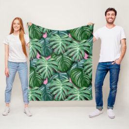Cobertor De Velo Padrão de Folhas Tropicais Verde Exótica