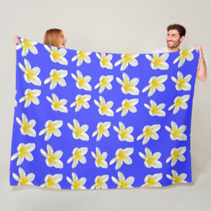 Cobertor De Velo Padrão De Frangipani Azul E Amarelo,