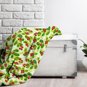Cobertor De Velo Padrão de Fruta de amora festiva, verde