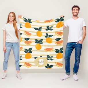 Cobertor De Velo Padrão de Fruta de Citros Vibrante com Folhas Verd