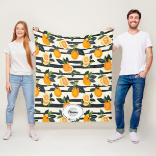 Cobertor De Velo Padrão de Fruta de Citros Vibrante com Folhas Verd