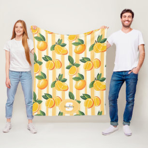 Cobertor De Velo Padrão de Fruta de Citros Vibrante com Folhas Verd