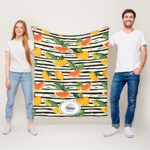 Cobertor De Velo Padrão de Fruta de Citros Vibrante com Folhas Verd