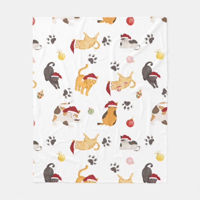 Cobertor De Velo Padrão de Gato de Férias Fofo (Frente)
