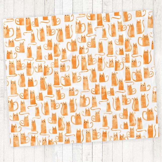 Cobertor De Velo Padrão de Gato Laranja (Orange cat watercolor fun fleece blanket)