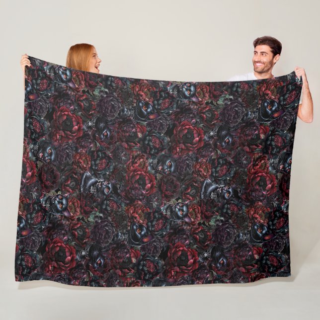 Cobertor De Velo Padrão de Gato Preto Gótico e Flores Escuras (In Situ)