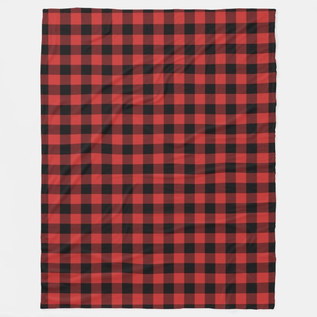 Cobertor De Velo Padrão de Gingham preto e vermelho verificado (Frente)