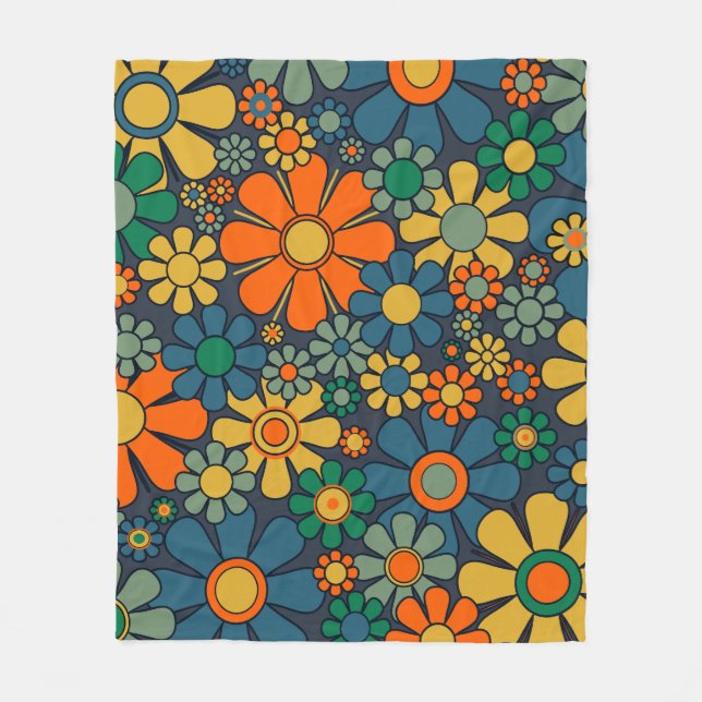Cobertor De Velo Padrão de Groovy Floral 60s 70s (Frente)