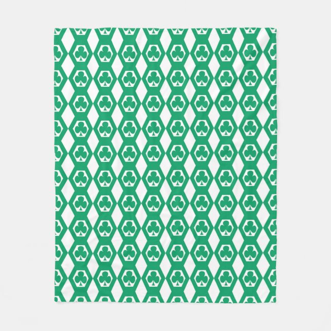 Cobertor De Velo Padrão de Hexágono Branco Verde Trevo (Frente)